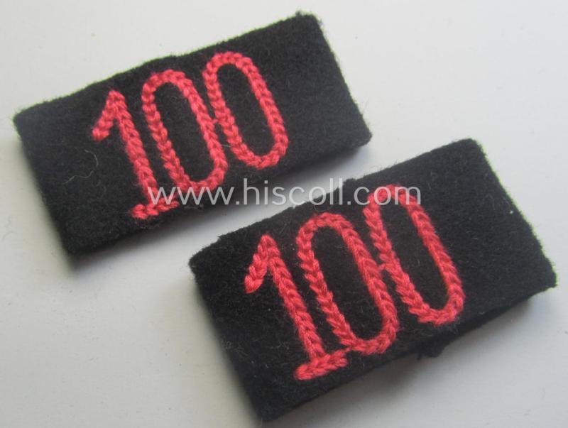 Pair of WH (Heeres) 'Panzer'-related so-called: regimental shoulderstrap-'slip-ons' (ie. 'Schulterstück-Überschuben') as was intended for usage by a: 'Soldat des Panzer-Regiments o. Abtgs. 100'