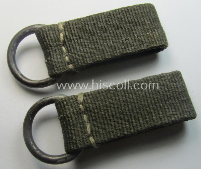 Matching pair of WH (Heeres, LW etc.) bluish-grey-coloured- and/or linnen-based, 'tropical'-issued: 'Tragelaschen' (ie. 'D-ring-loops') being both identical (albeit non-maker-marked) examples