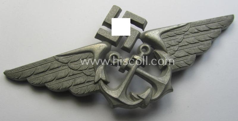 WH (Luftwaffe) visor- (ie. 'Schirmmützen'-) cap-device ie. 'Mützenabzeichen des Seemännisches Personal der LW' (being a non-maker-marked example that comes in a never used- ie. 'virtually mint- ie. unissued' condition)