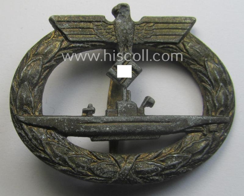Later-war-period - WH (Kriegsmarine) zinc- ie. 'Feinzink'-based, so-called: 'U-Bootkriegsabzeichen' (or: U-boat war-badge) being a (typical) non-marker-marked example by a - by me - unidentified maker