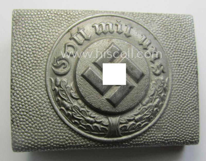 Police- (ie. 'Polizei') 'standard'-pattern, silver-toned- and zinc-based belt-buckle (ie. 'Koppelschloss für Mannschaften u. Uffz. der Polizei') being a non-maker-marked example