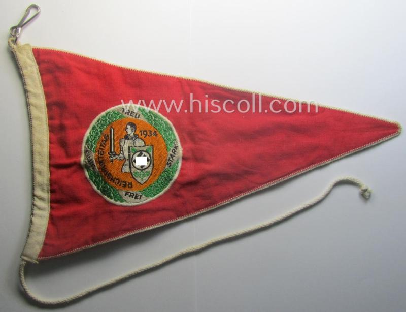 'Patriotic-styled'- and/or truly nicely woven! - N.S.D.A.P.-related vehicle- ie. bicycle-flag (ie. 'Fahrrad-Fahne') depicting on both sides an interwoven illustration of a knight coupled with the text: 'Reichsparteitag 1934'