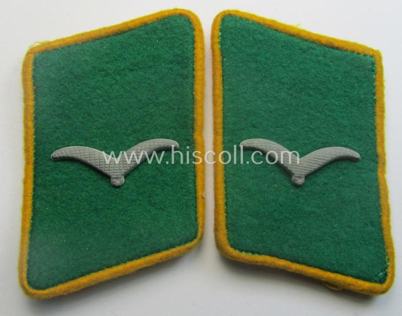 Pair of fully matching, bright-green-coloured- (and/or golden-yellow-piped-) WH (Luftwaffe) collar-patches (ie. 'Kragenspiegel') as was intended for usage by a: 'Soldat der LW-Felddivisionen'