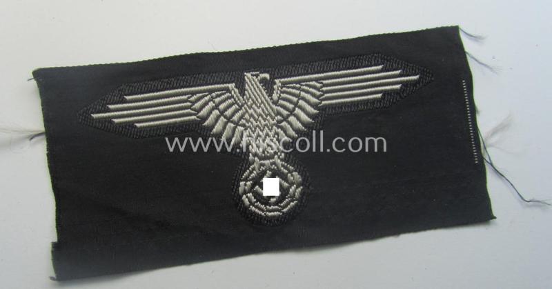 Mid- (ie. later-war-) pattern, 'SS' (ie. 'Waffen-SS') so-called: 'BeVo-weave-style', enlisted-mens'- ie. NCO-pattern arm-eagle (ie. 'Ärmeladler für Mannschaften u. Unterführer') as was intended for usage by the various Waffen-SS-troops