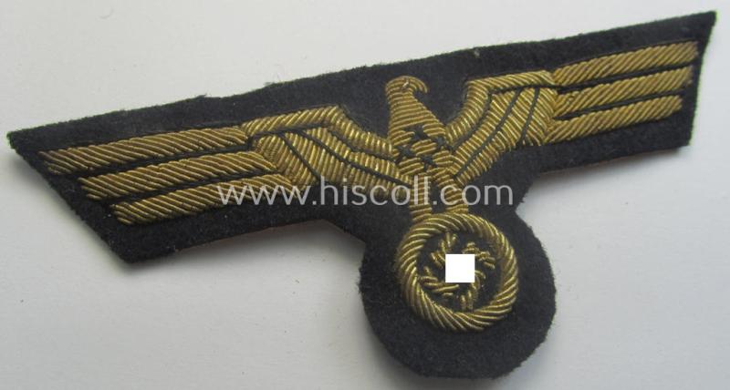 WH (KM) officers'-type, hand-embroidered breast-eagle (ie. 'Brustadler für Offiziere der KM') as was executed in bright-golden-coloured (and typical braid-based material) as was intended for usage on the various naval, officers'-pattern tunics