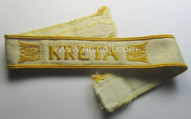 WH (LW o. Heeres) cuff-title (ie. 'Ärmelstreifen') entitled: 'Kreta' (being a wonderful- and totally non-shortened example that comes in a truly issued- ie. I deem once tunic-attached, condition)