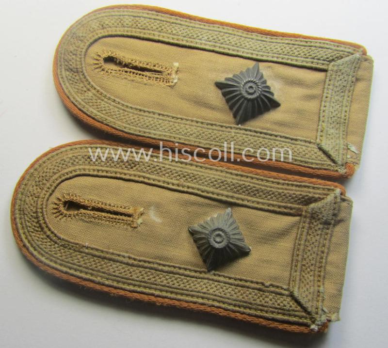Pair of - truly used- and/or worn! - WH (Luftwaffe) 'tropical-styled' NCO-type shoulderstraps (as was specifically for usage on the tropical-shirts ie. tunics) as was intended for usage by a: 'Feldwebel der Nachrichten-Trpn.'