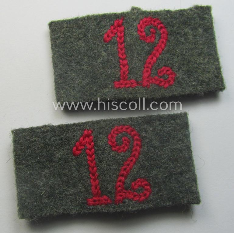 Pair of WH (Heeres) 'Veterinäre'-related, so-called: regimental shoulderstrap-'slip-ons' (ie. 'Schulterstück-Überschuben') as was intended for usage by a: 'Soldat des Veterinär-Abts. 12'