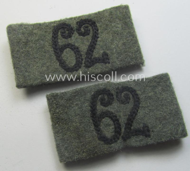 Pair of WH (Heeres) 'Pioniere'-related, so-called: regimental shoulderstrap-'slip-ons' (ie. 'Schulterstück-Überschuben') as was intended for usage by a: 'Soldat des Pionier-Abts. 62'