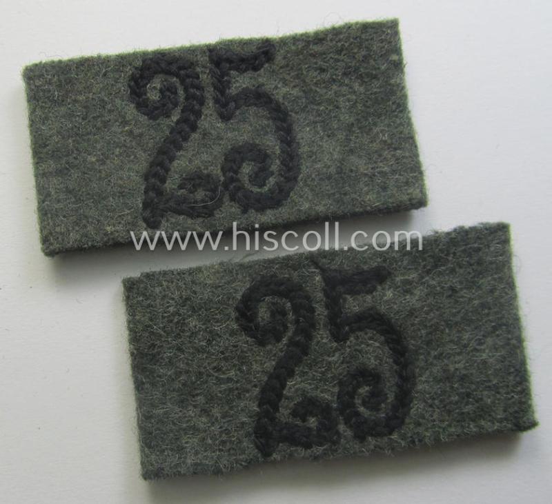 Pair of WH (Heeres) 'Pioniere'-related, so-called: regimental shoulderstrap-'slip-ons' (ie. 'Schulterstück-Überschuben') as was intended for usage by a: 'Soldat des Pionier-Abtlgs. 25'