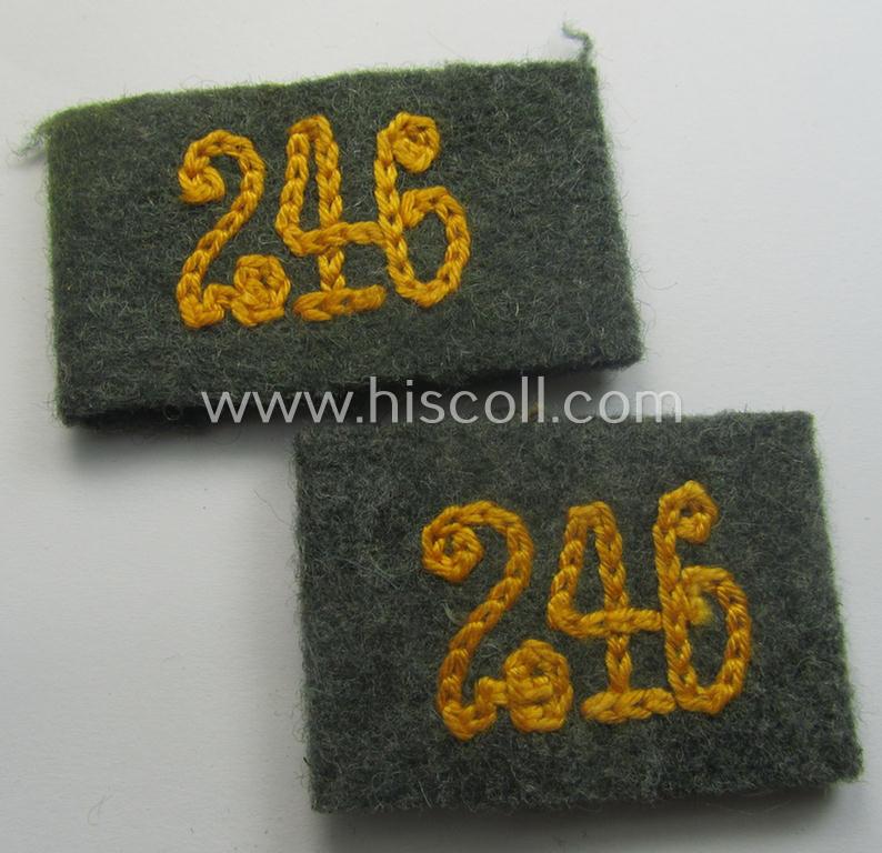 Pair of WH (Heeres) 'Kavallerie o. Aufklärung'-related, so-called: regimental shoulderstrap-'slip-ons' (ie. 'Schulterstück-Überschuben') as was intended for usage by a: 'Soldat des Radfahr-Aufklärungs-Schwadrons 246'