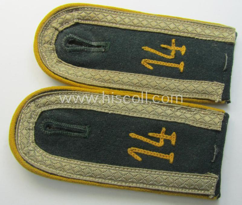 Pair of WH (Heeres) early-war-period- (ie. 'M36'- ie. 'M40'-pattern) neatly 'cyphered', NCO-type shoulderstraps as was intended for an: 'Unteroffizier des Kavallerie- o. Reiter-Rgts. 14'