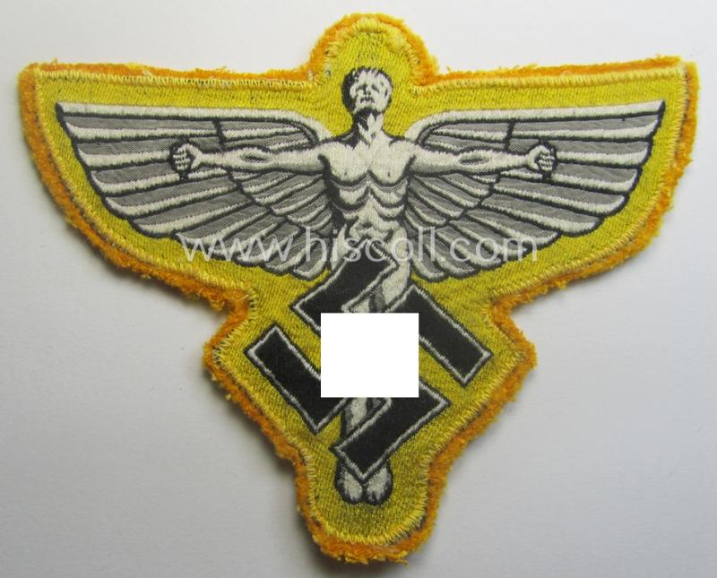 Unusual, bright-yellow-coloured: N.S.F.K.- (or: 'National Socialistisches Flieger Korps') sports-shirt breast-eagle being a nicely 'BeVo'-woven- (and carefully 'cut-out'!) example