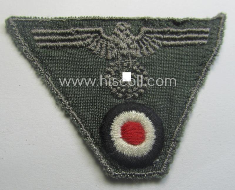 Later-war- (ie. 'last-ditch'-) pattern WH (Heeres): 'M43-pattern') cap-eagle/cocarde (ie. cap-trapezoid) for the: 'M-43'-model field-caps (ie. 'Einheitsfeldmützen')