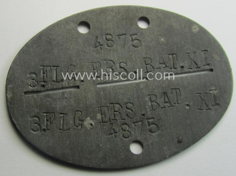WH (Luftwaffe) related ID-disc (ie. 'Erkennungsmarke'): '3. Flg.Ers.Bat. XI'