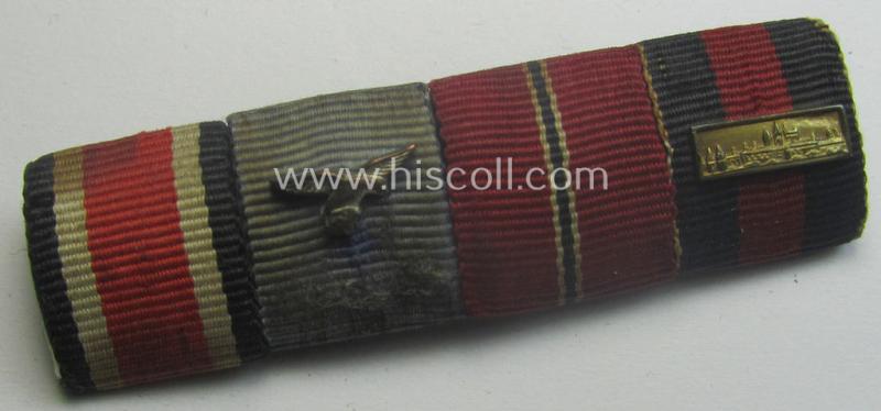 4-pieced, WWII- (ie. TR-) period ribbon-bar (ie. 'Feld- o. Bandspange') showing various WWII-period awards (amongst which a Czech 'Anschluss'-medal with attached tiny but very detailed 'PB'-bar)