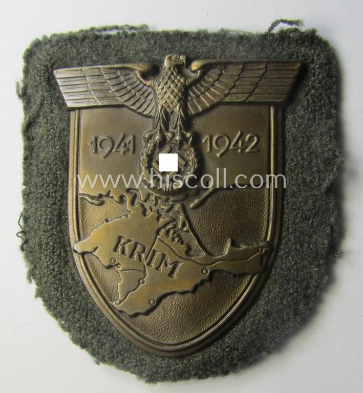 Truly used- and carefully tunic-removed, WH (Heeres o. Waffen-SS) 'Krim'-campaign-shield