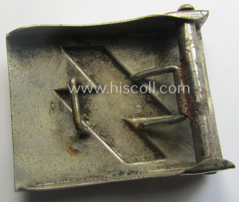 'Variant'-pattern, DJ (ie. 'Deutsches Jungvolk') silver-coloured- (ie. typical nickle-chromed) belt-buckle (ie. 'Koppelschloss') being a non-maker-marked example that comes in a just moderately used- ie. truly worn, condition