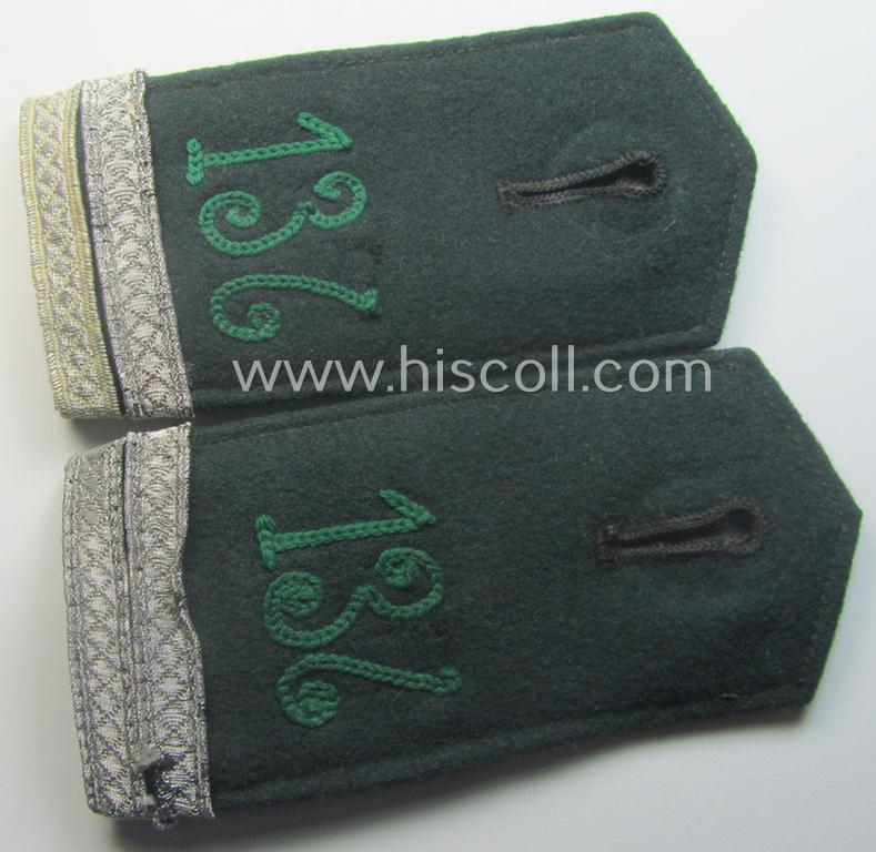 Pair of WH (Heeres) EM-type (ie. 'M36-/M40'-pattern- and 'pointed styled-') 'cyphered' shoulderstraps as was intended for usage by a: 'Soldat u. Offiziers-Anwärter des Gebirgsäger-Rgts. 136'