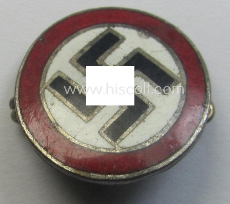 Smaller-sized, 'N.S.D.A.P.'-supporter-pin- ie. party-badge (or: 'Parteiabzeichen') being a smaller-sized 'variant-pattern'-specimen that is void of a makers'-designation