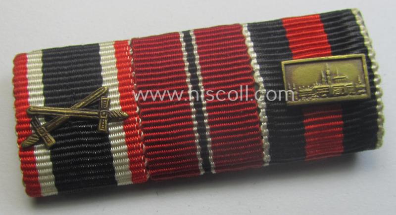3-pieced, WWII- (ie. TR-) period ribbon-bar (ie. 'Feld- o. Bandspange') showing various WWII-period awards (amongst which a Czech 'Anschluss'-medal with attached detailed 'PB'-bar)