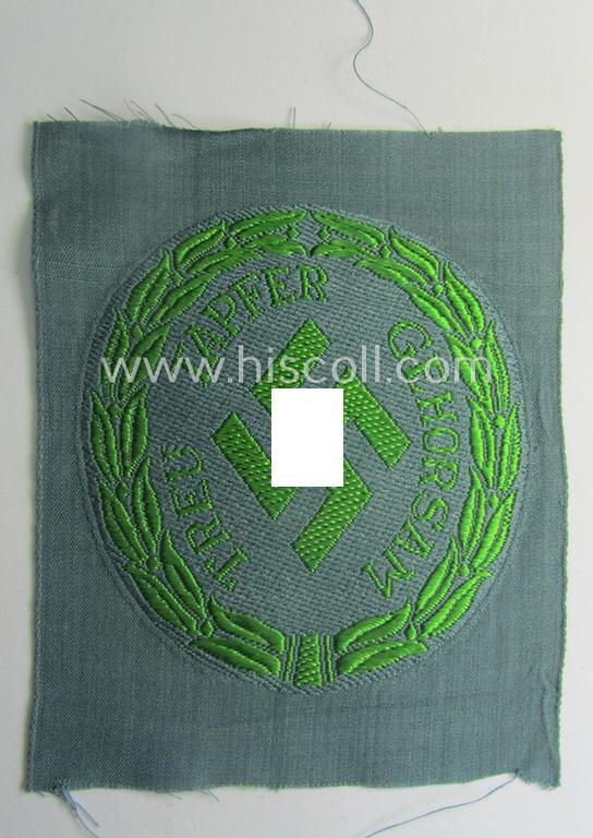 Enlisted-mens'-type, so-called: 'Schutzmannschaften' (or: 'Schuma') armshield, as executed in bright-green-coloured thread on a (typical police) green-coloured background