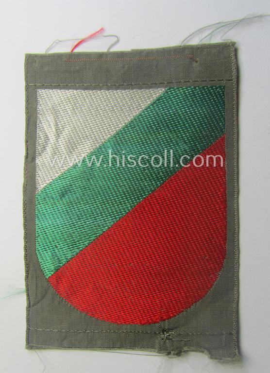 German-produced, 'BeVo'-type armshield showing the coat of arms of Bulgaria (being a piece that was intended for a volunteer who served within the: 'Deutsche Wehrmacht')