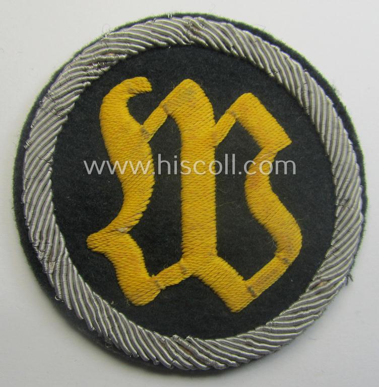 WH (Heeres) hand-embroidered trade- and/or special-career arm-insignia: 'geprüfter Wallmeister' (or: experienced fortification-construction NCO)