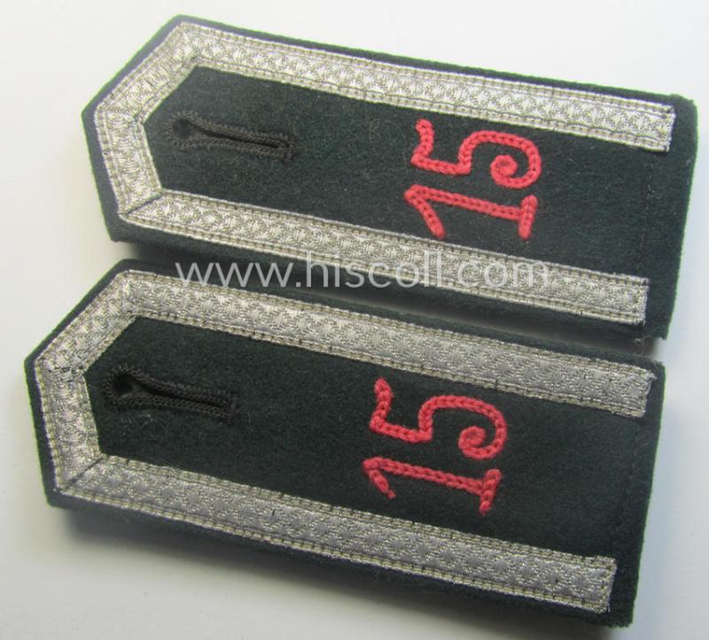 Pair of WH (Heeres), 'cyphered' and early- (ie. pre-war-) period- (ie. 'M36'- ie. 'M40'-pattern and pointed-style) NCO-type shoulderstraps: 'Uffz. des Panzerjäger-Abts. 15'