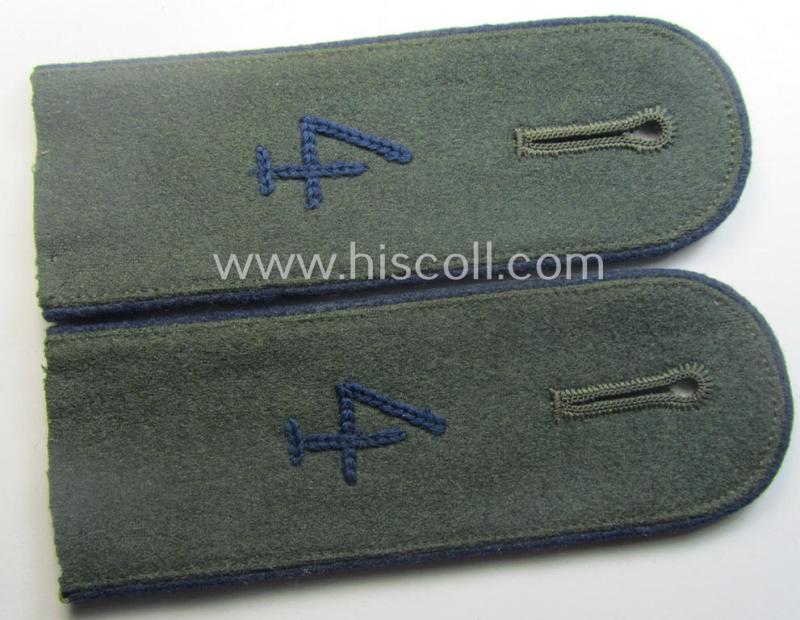 Pair of early-war-period WH (Heeres), 'M40-pattern (rounded-styled and neatly 'cyphered') EM-type shoulderstraps as was intended for a: 'Soldat des Sanitäts-Abtlgs. 4'