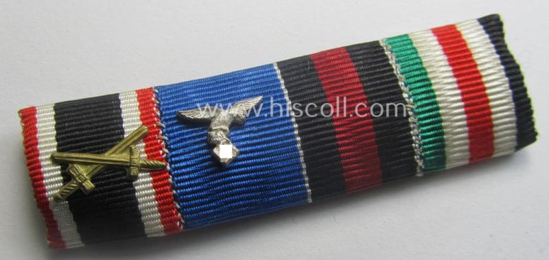 4-pieced, WH (LW) ribbon-bar (ie. 'Band- o. Feldspange') showing resp. the ribbons for a: 'KvK II.Kl. m. S.', a: WH (LW) D.A. der 4. St.', a: Czech 'Anschluss'-medal: '1. Okt. 1938' and a: 'Deu.-Ital. Feldzugsmedaille'