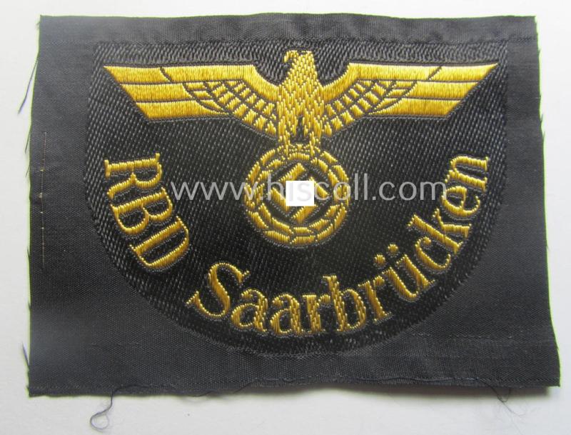 RB- ('Reichsbahn'-) related arm-eagle as executed in 'BeVo'-weave style as was intended for an official of the: 'Deutsche Reichsbahn' ie. the 'RBD Saarbrücken' (or: 'Reichsbahndirektion Saarbrücken')