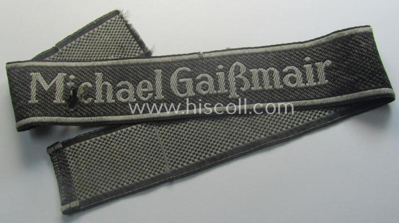 Truly used and/or worn - albeit regrettably somewhat damaged! - Waffen-SS cuff-title (ie. 'Ärmelstreifen') as executed in neat 'BeVo'-weave pattern as intended for a member serving within the: 'SS-Geb.Jäger-Regiment 12' - 