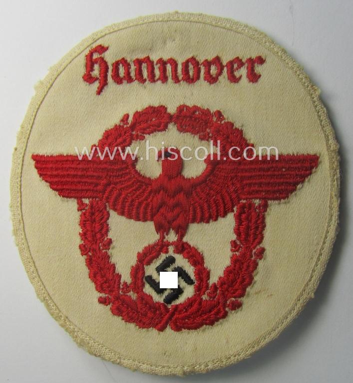 'Polizei- o. Feuerwehr'-related arm-eagle (ie. 'Ärmeladler') on white linnen: 'Feuerwehrpolizei Hannover'