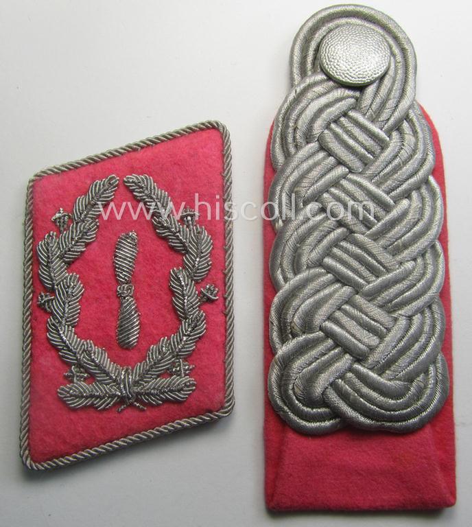 Regrettably single - but nevertheless scarcely encountered! - WH (Luftwaffe) collar-tab and dito shoulderboard as was intended for usage by a: 'Flieger-Stabsingenieur' (being a rank similar to: 'Major')