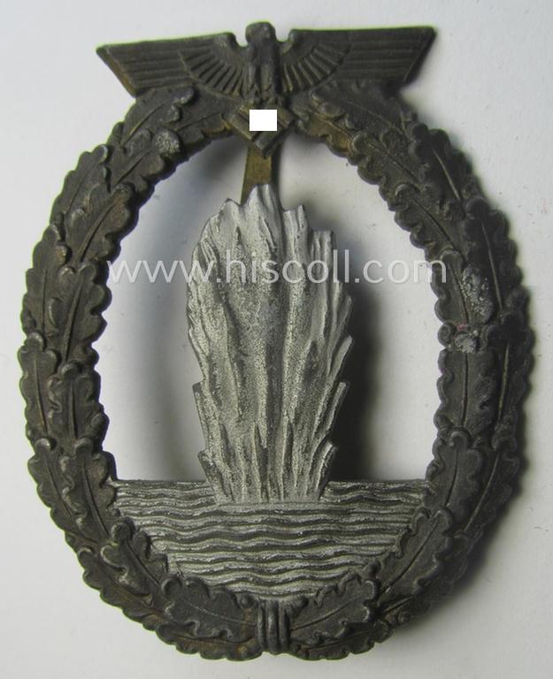 WH (Kriegsmarine) 'Kriegsabzeichen für Minensuch-, U-Boot-Jagd und Sicherungs-Verbände' being a detailed and clearly maker- (ie. 'R.K.') marked, 'Feinzink'-based example as was produced by the 'Rudolf Karneth'-company