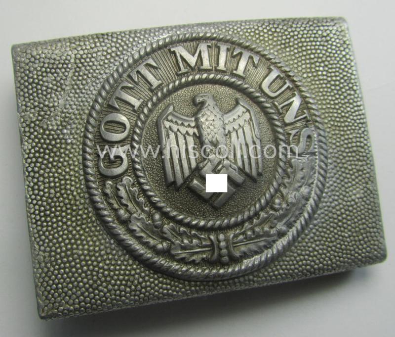 Early-pattern - and rarely encountered! - WH (Heeres) 'pebbled'-styled- and/or aluminium-based belt-buckle (being an: 'Ausgeh'- ie. dress-version having a separate 'front-plate' with left-facing eagle-device attached)