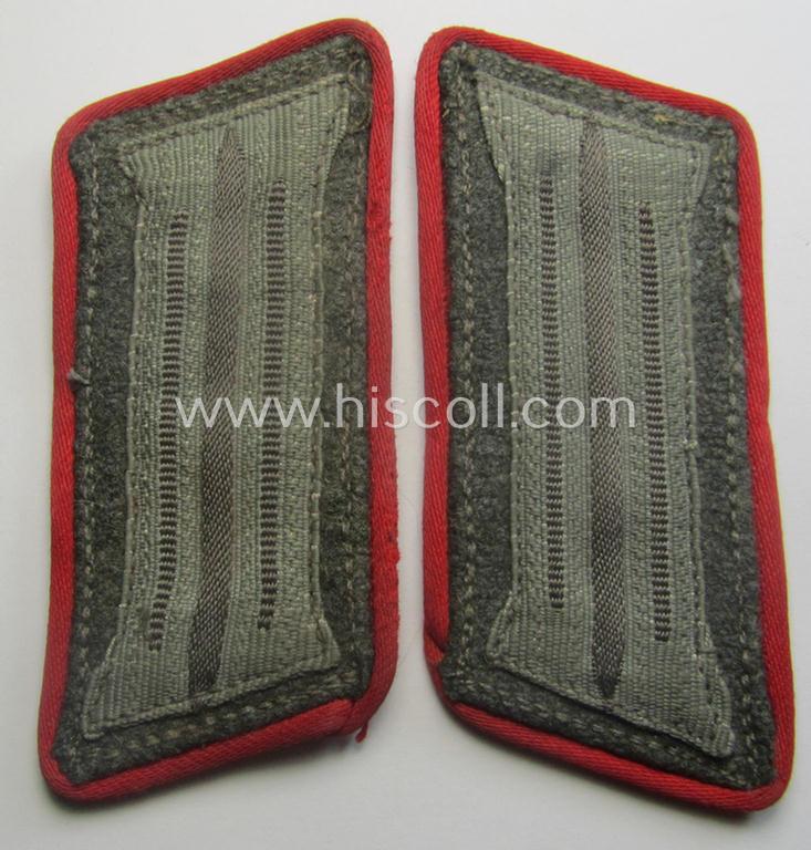 Mid- (ie. later-) war-period - and fully matching! - pair of WH (Heeres) field-grey-coloured, woolen-based- and/or bright-red-piped: 'Sturmgeschütze'-collar-tabs having a greyish-toned 'Einheitskragenspiegel' attached