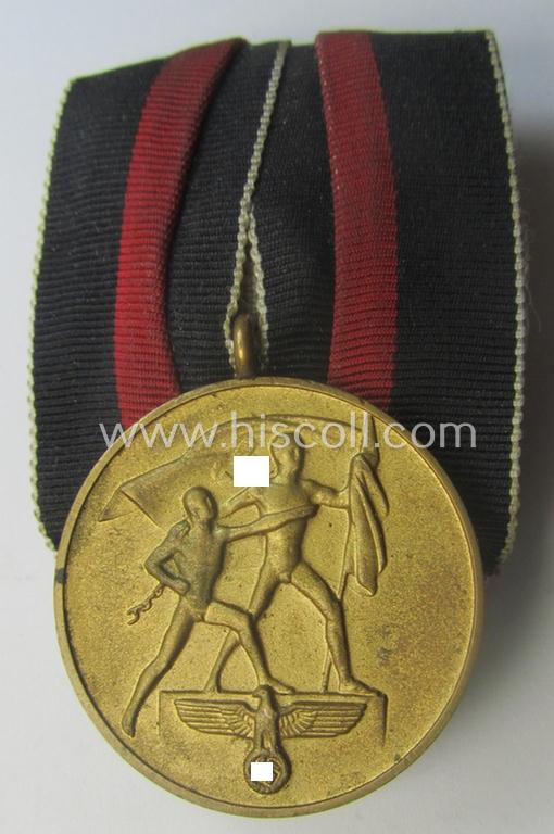 'Einzelspange' (ie. single-pieced medal-bar) showing a Czech 'Anschluss'- (ie. occupation-) medal: '1 October 1938'