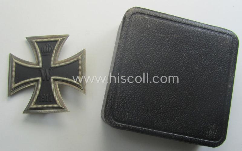 Rarely seen, WWI-period Iron Cross 1st class (or: 'Eisernes Kreuz 1. Klasse') being a very nicely preserved- and dual-maker- ie. 'L/59' and 'S'-marked!) example that came stored in its period (simplified) 'LDO'-etui