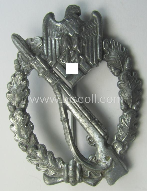 'Infanterie Sturmabzeichen in Silber' (or: silver-class infantry-assault-badge ie. IAB) being a non-maker-marked, so-called: 'solid-back-example as was (I deem) produced by the: 'R.A. Karneth u. Söhne'-company