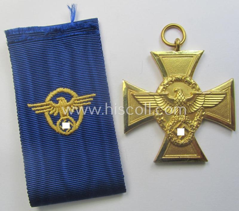 Golden-class 'Pol.-Dienstauszeichnung 1. Stufe' (or: police loyal-service medal first-class) that comes with its accompanying (full-length!) ribbon (ie. 'Bandabschnitt')