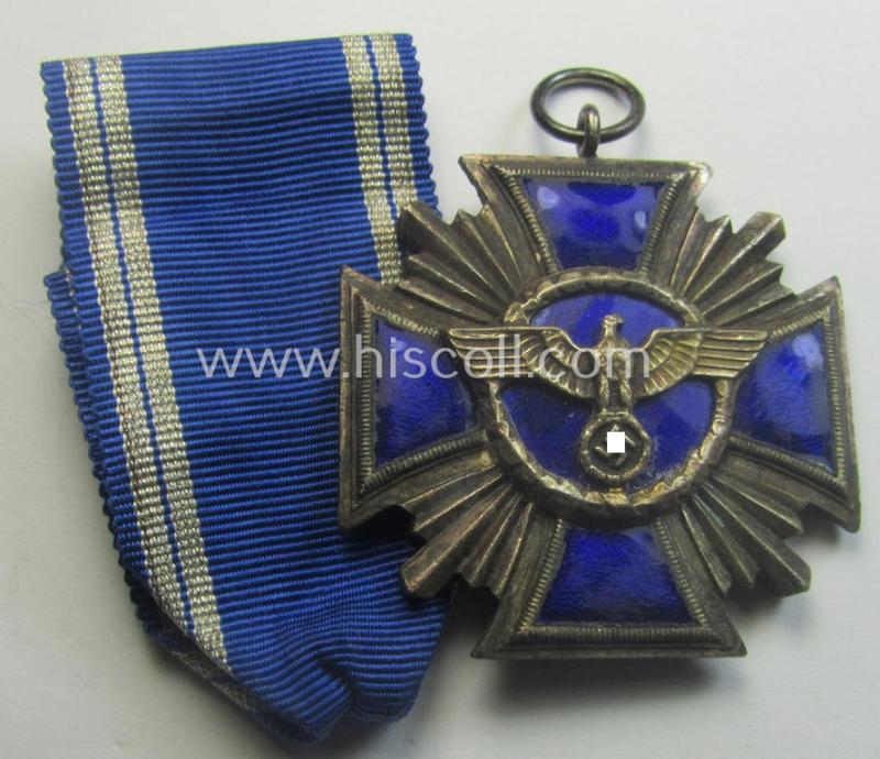 'N.S.D.A.P. Dienstauszeichnung in Silber' (ie. '2. Stufe für 15 Jahre t. D.') being a (typical) non-maker-marked- (and 'regular-weight') example that comes together with its period (regular-sized) ribbon as issued- and/or worn