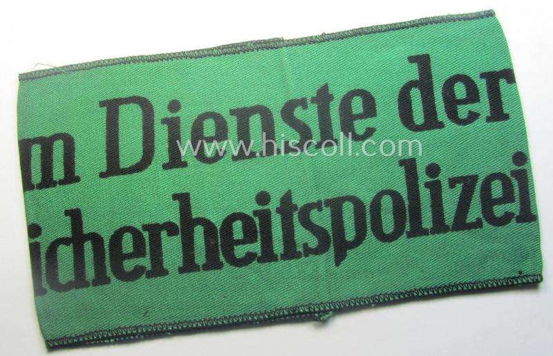 Truly scarcely encountered, enlisted-mens'- (ie. NCO-) type armband as was intended for usage by a member who served within the 'Sicherheitsdienst'- (ie. 'SD'-) related so-called: 'Schützmannschaften' (ie. 'Schuma')