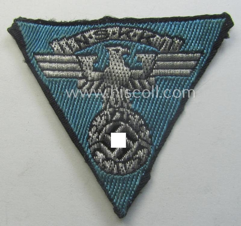 Cleary used, N.S.K.K. (ie. 'National Socialistisches Kraftfahr Korps') side-cap-eagle (ie. 'Adler für N.S.K.K.-Schiffchen o. Lagermütze') being a 'flat-wire-woven'-example onto a bright-blue-coloured background