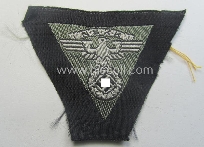 N.S.K.K. (ie. 'National Socialistisches Kraftfahr Korps') side-cap-eagle (ie. 'Adler für N.S.K.K.-Schiffchen o. Lagermütze') being a 'BeVo'-woven-example onto a bright-grey-coloured background