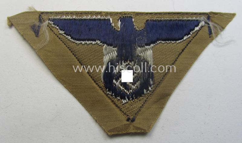 SA-related cap-eagle as was intended for the: 'Lagermütze' (ie. side-cap) being an example as woven on a typical darker-blue-coloured background and as such intended for members within the: 'SA-Gruppe Hansa o. Hessen'