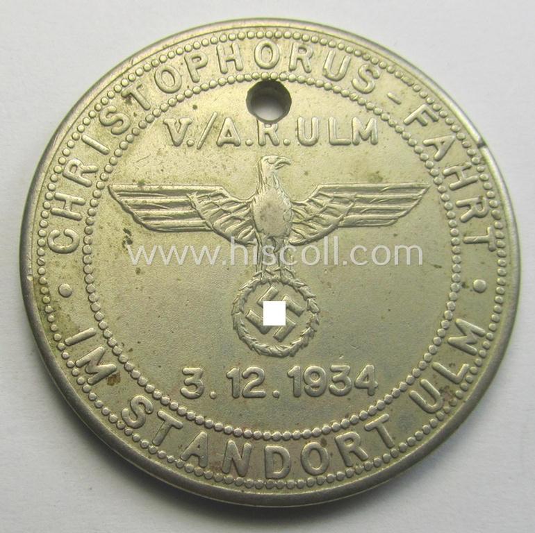 Unusual, TR-period commemorative-token (ie. 'Erinnerungs- o. tragbare Medaille') showing a detailed eagle-device and bearing the text: 'Christophorus-Fahrt im Standort Ulm - V./A.R. Ulm - 3-12-1934'