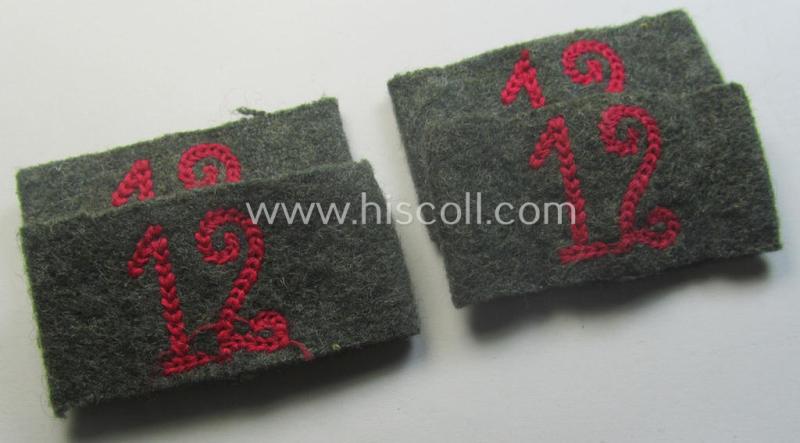 Pair of WH (Heeres) 'Veterinäre'-related, so-called: regimental shoulderstrap-'slip-ons' (ie. 'Schulterstück-Überschuben') as was intended for usage by a: 'Soldat des Veterinär-Abteilungs 12'