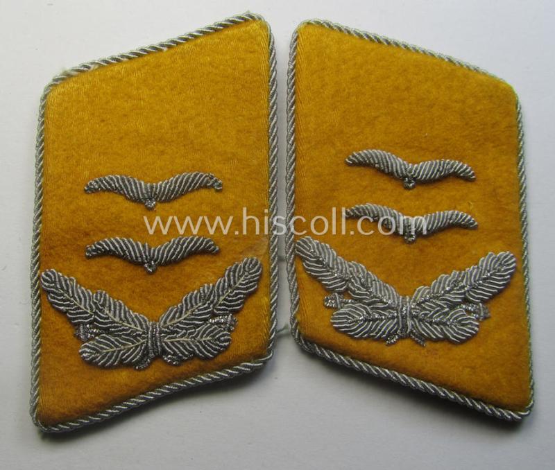 Pair of WH (LW) officers'-type collar-patches (ie. 'Kragenspiegel') as executed in golden-yellow-coloured wool as was intended for usage by an: 'Oberleutnant der Flieger-o. Fallschirmjäger-Trpn.'